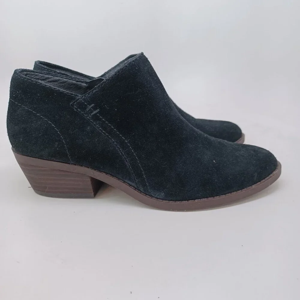 Lucky Brand Ankle Boots Womens‎ US 6.5 M Black Suede Fanky Side Zip Low Heel